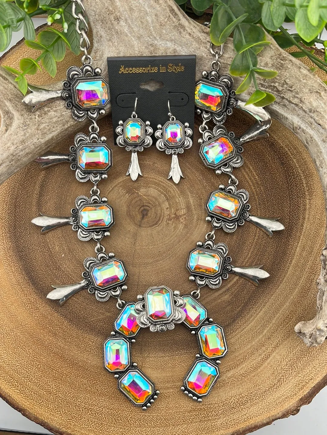 Durant Rhinestone Flute Blossom Naja Necklace & Earrings - 24"