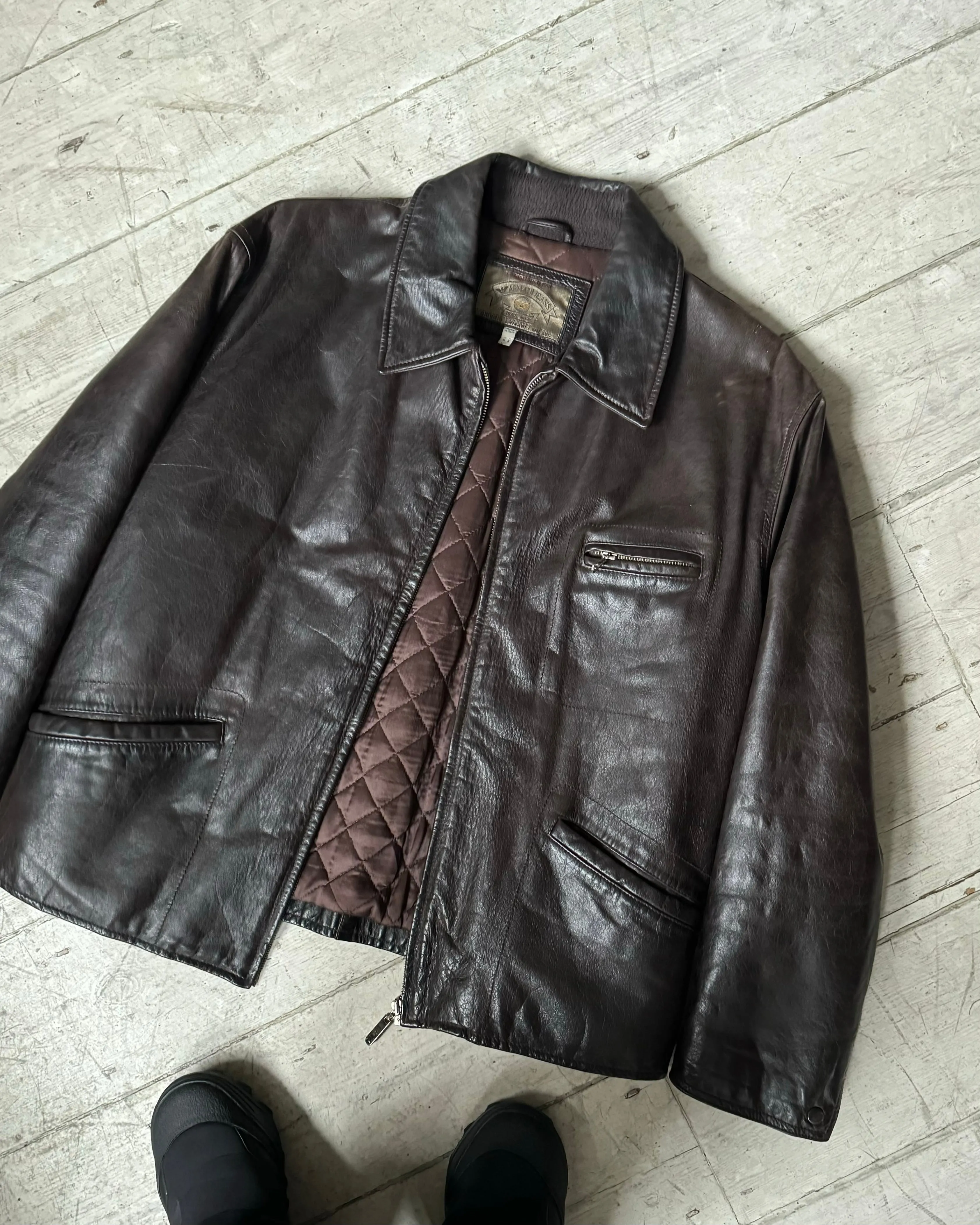 Early 90s Deep Brown Quilted Leather Jacket (~L~ )