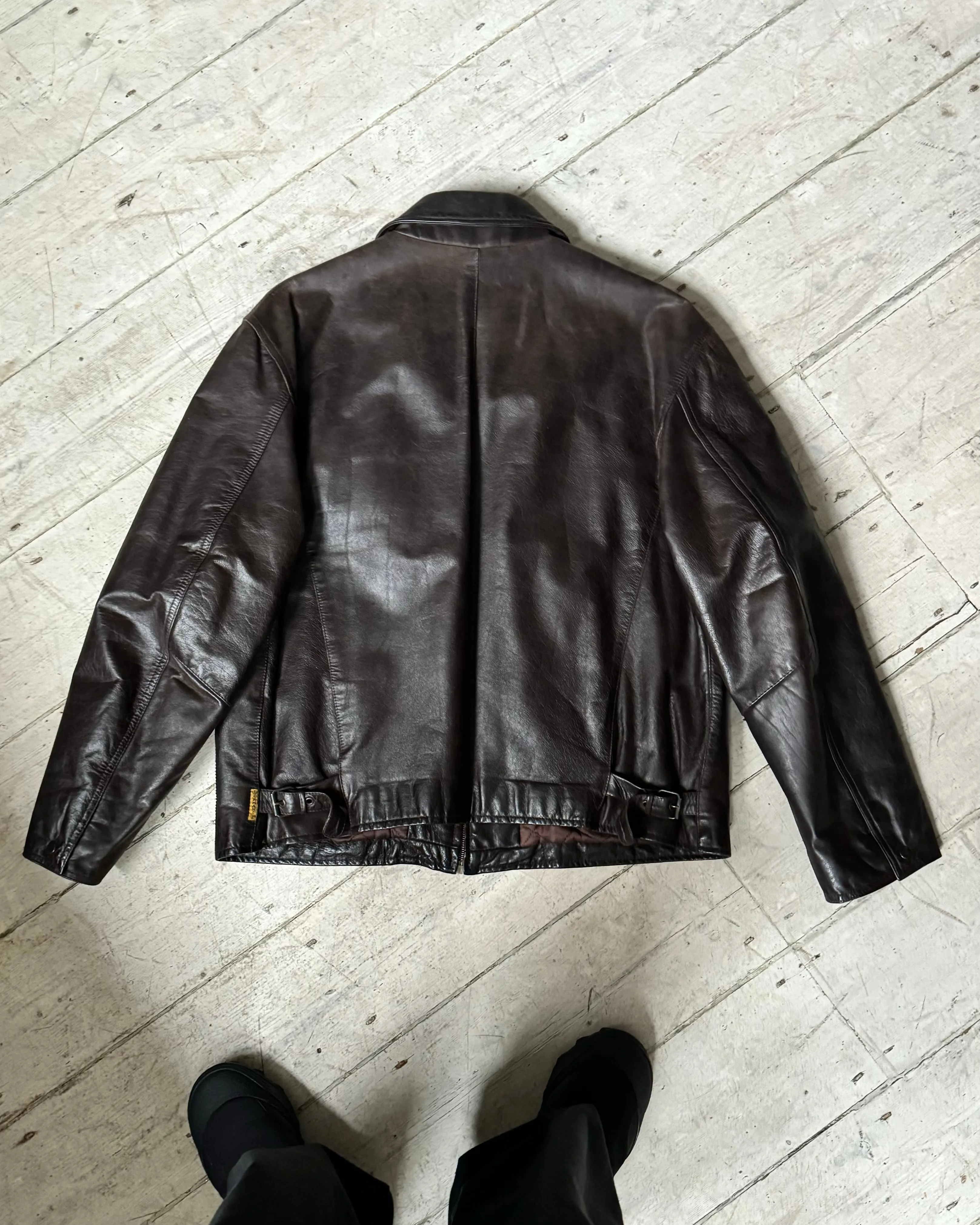 Early 90s Deep Brown Quilted Leather Jacket (~L~ )