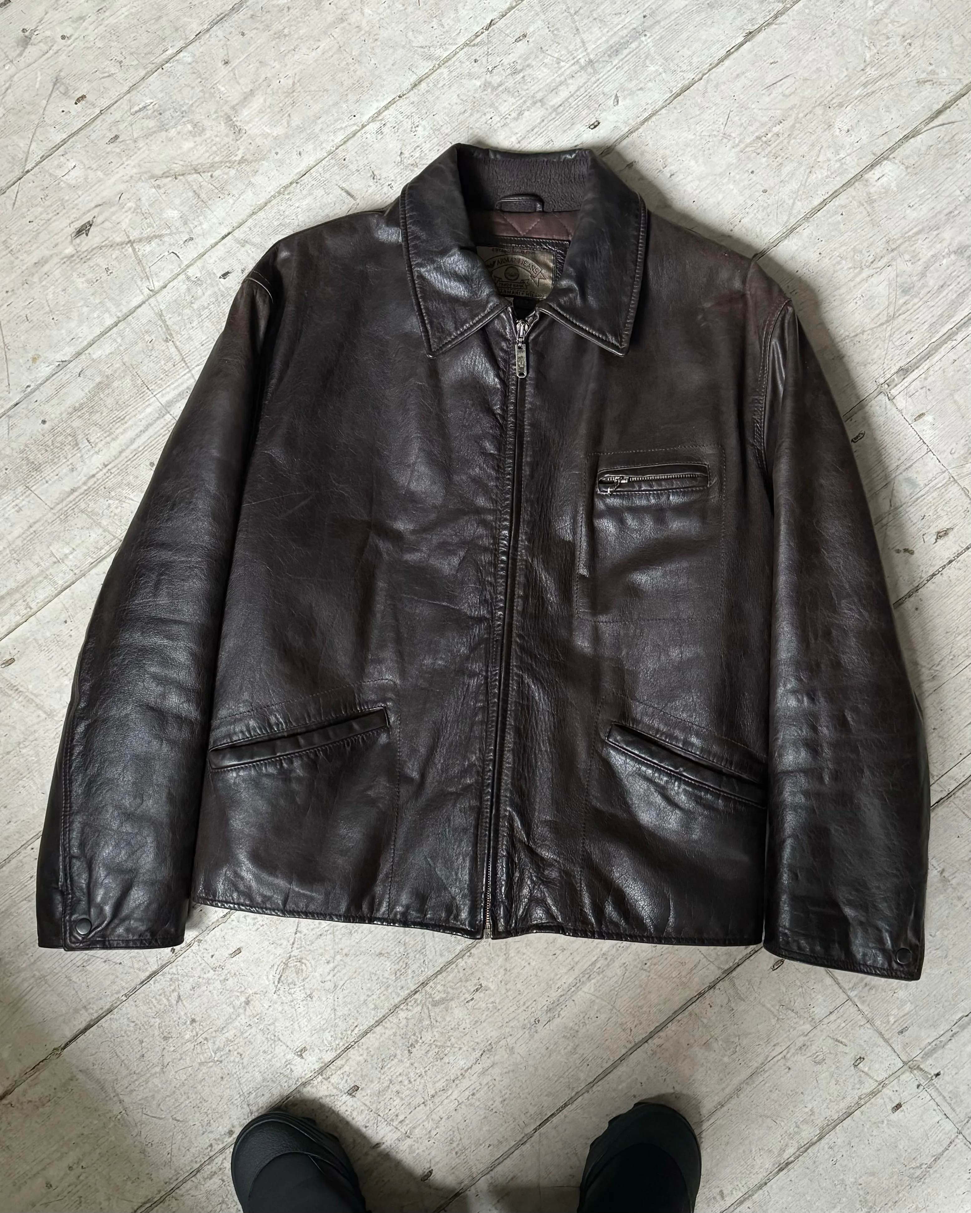 Early 90s Deep Brown Quilted Leather Jacket (~L~ )