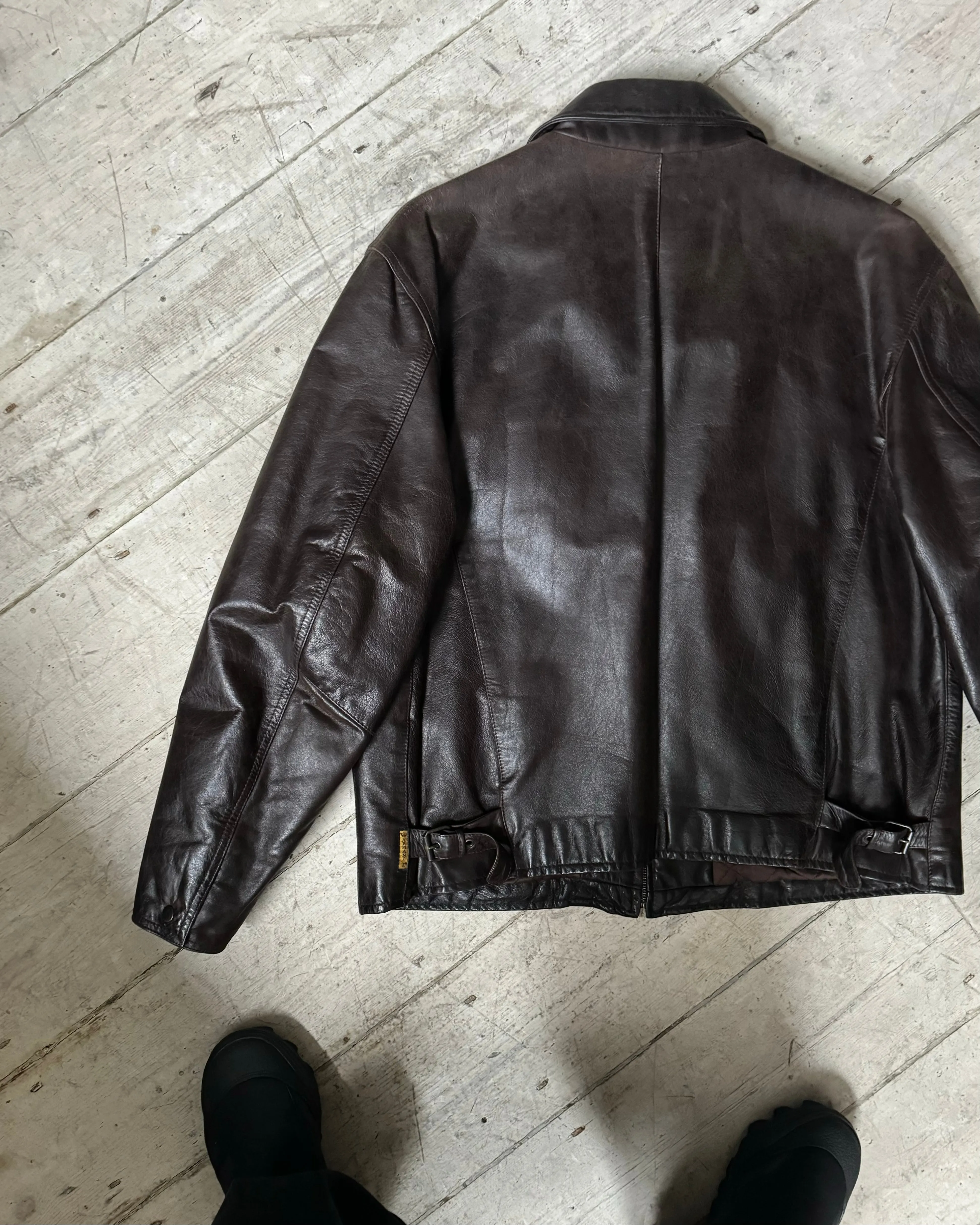 Early 90s Deep Brown Quilted Leather Jacket (~L~ )