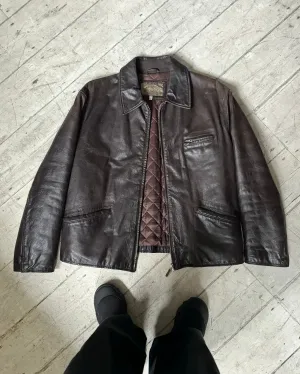 Early 90s Deep Brown Quilted Leather Jacket (~L~ )