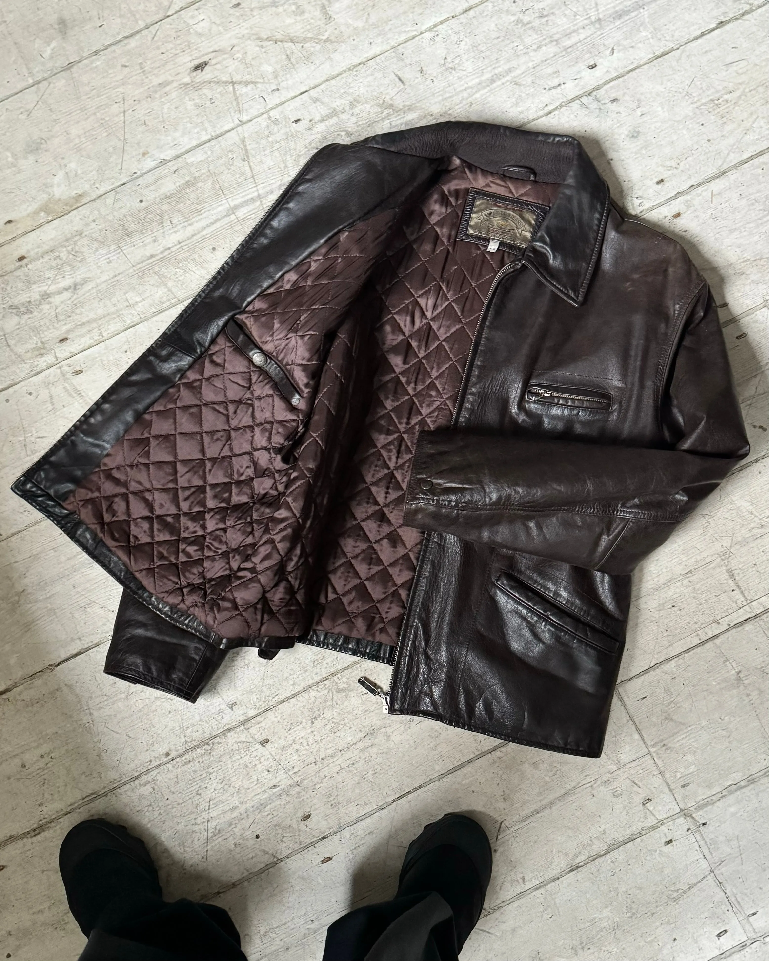 Early 90s Deep Brown Quilted Leather Jacket (~L~ )