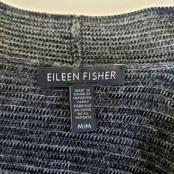 Eileen Fisher Organic Cotton Cardigan Sweater Gray Women's Medium Striped