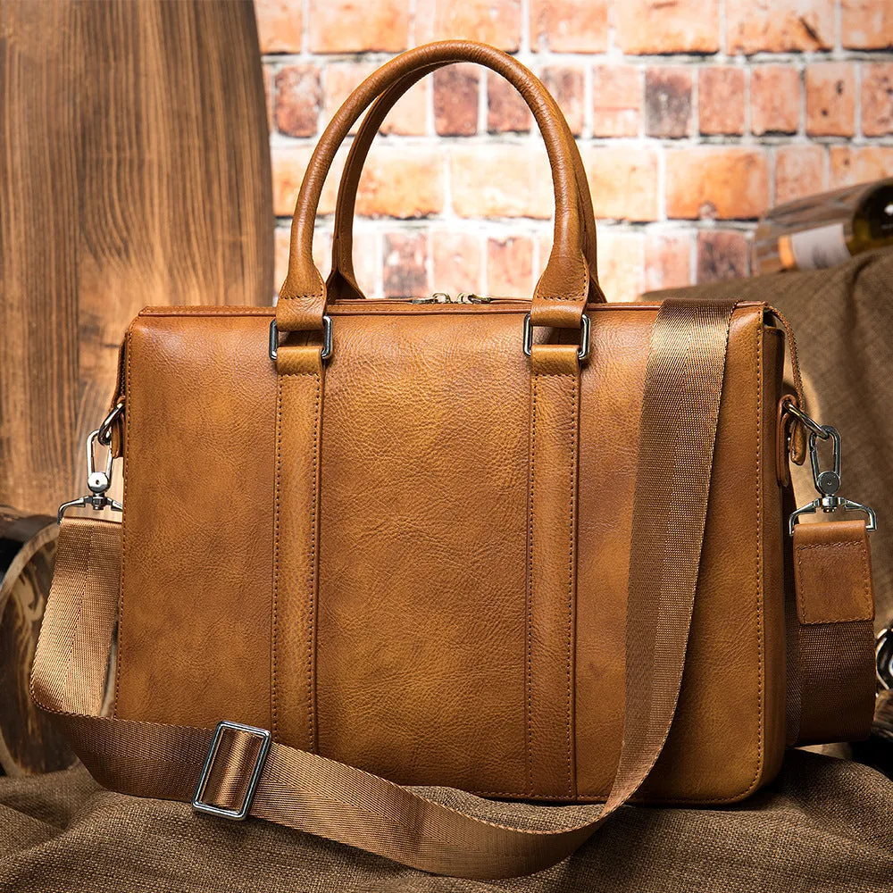 Elegant Classic Men's Leather Briefcase | 14 Inch Laptop Bag