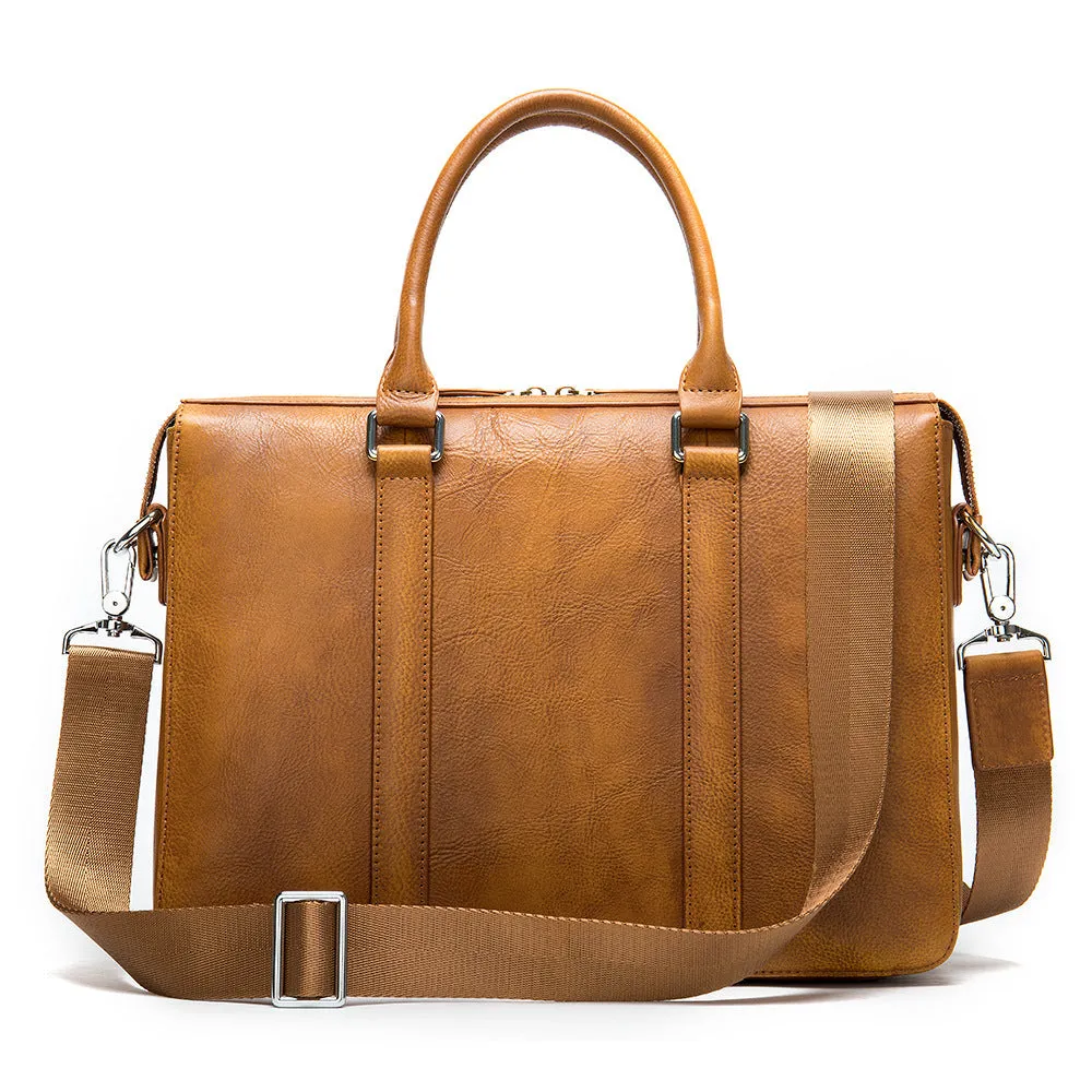 Elegant Classic Men's Leather Briefcase | 14 Inch Laptop Bag