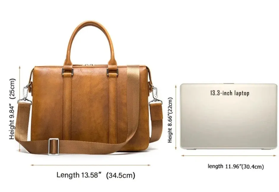 Elegant Classic Men's Leather Briefcase | 14 Inch Laptop Bag