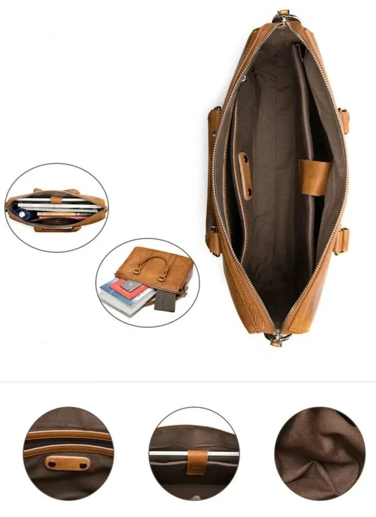 Elegant Classic Men's Leather Briefcase | 14 Inch Laptop Bag