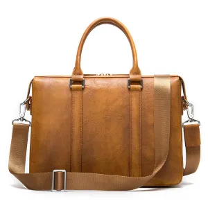 Elegant Classic Men's Leather Briefcase | 14 Inch Laptop Bag