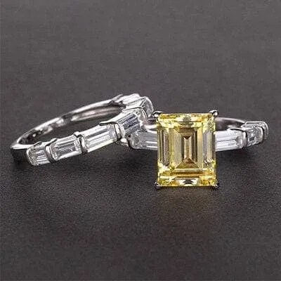 Emerald Cut Ruby Vintage Wedding Ring Set