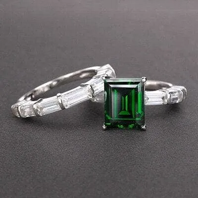 Emerald Cut Ruby Vintage Wedding Ring Set