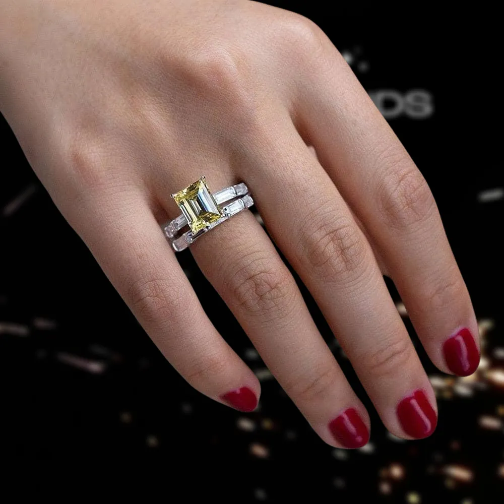 Emerald Cut Ruby Vintage Wedding Ring Set