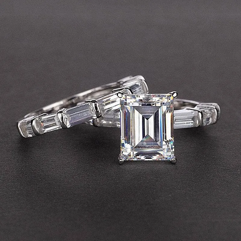 Emerald Cut Ruby Vintage Wedding Ring Set