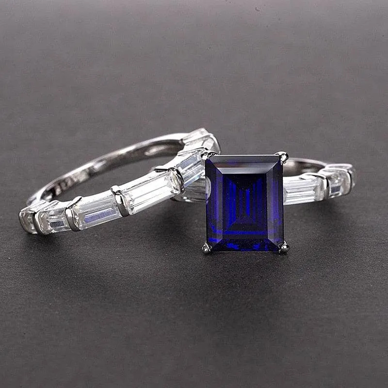 Emerald Cut Ruby Vintage Wedding Ring Set