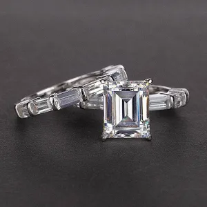 Emerald Cut Ruby Vintage Wedding Ring Set