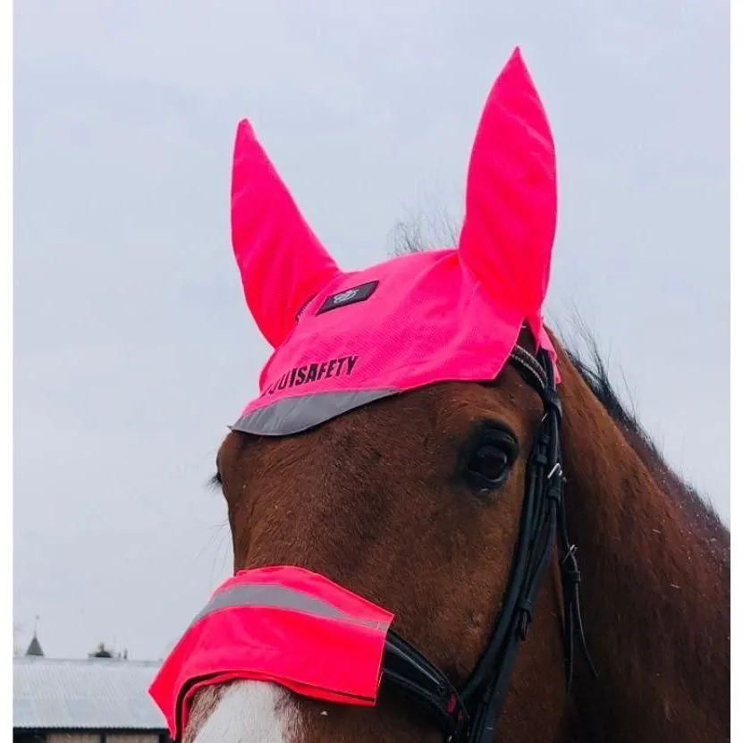 Equisafety Hi Vis Ear Bonnet for Riding- Pink
