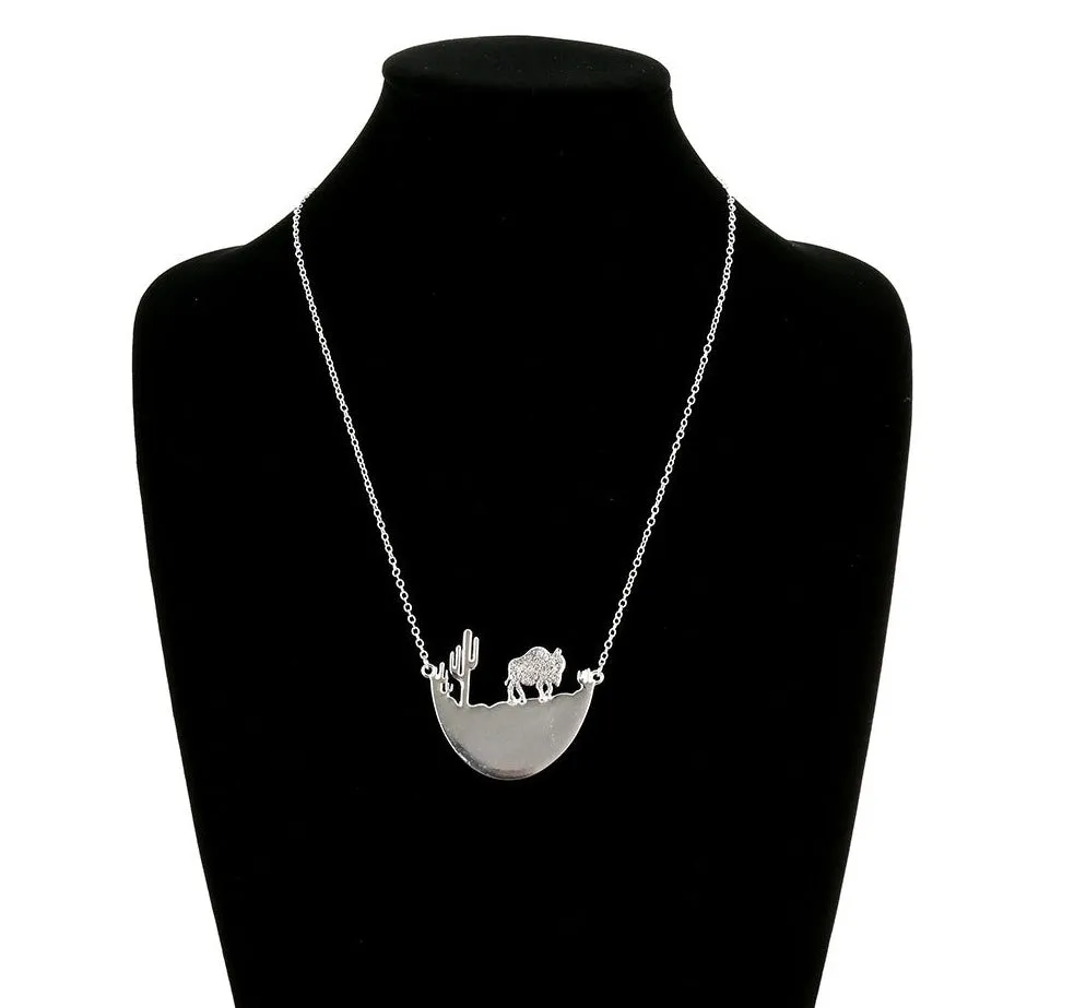 Falcon Ridge Buffalo Cutout Fashion Silver Link Chain - 22"