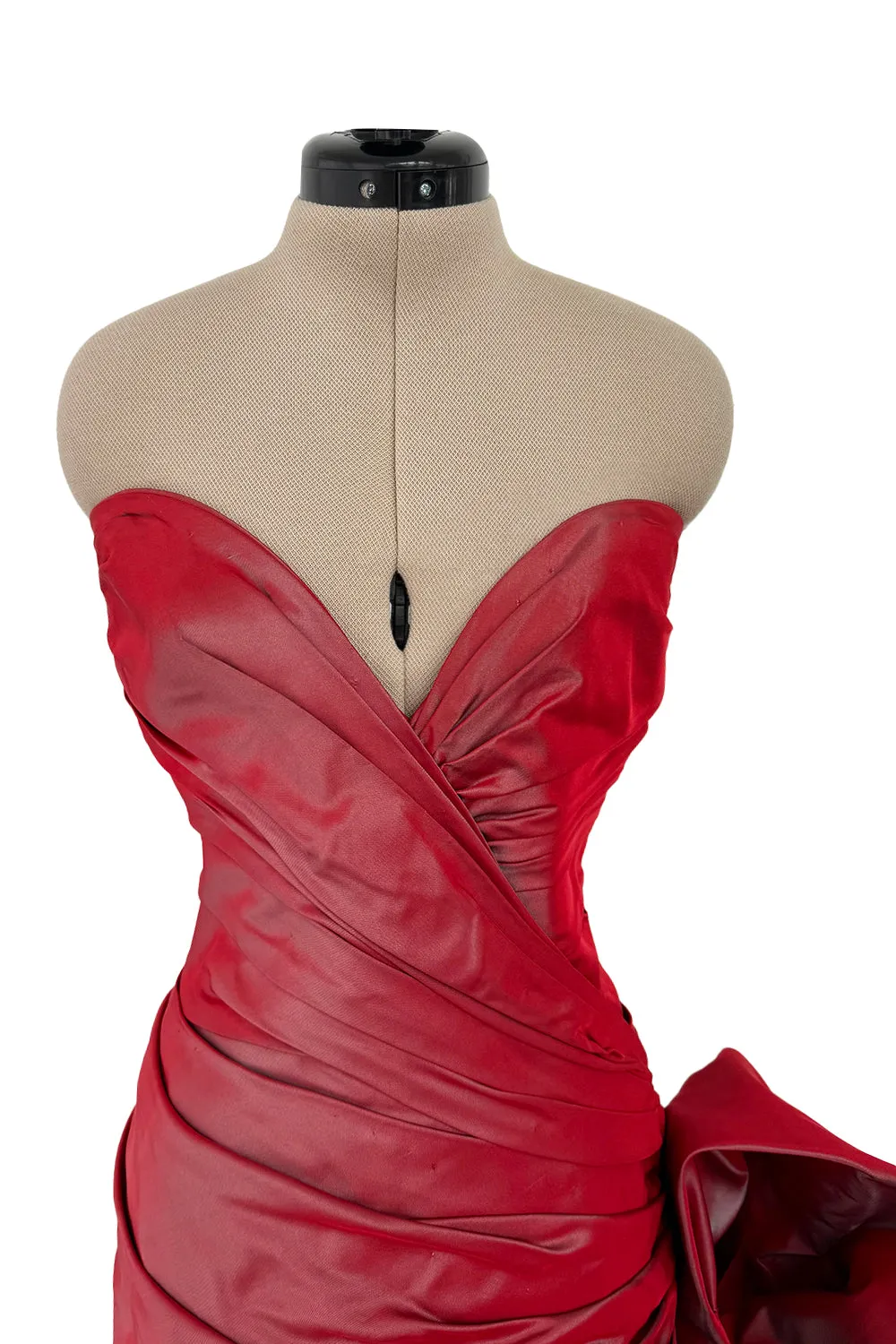 Fall 1991 Emanuel Ungaro  Haute Couture Runway Strapless Hand Draped Silk Dress w Bow