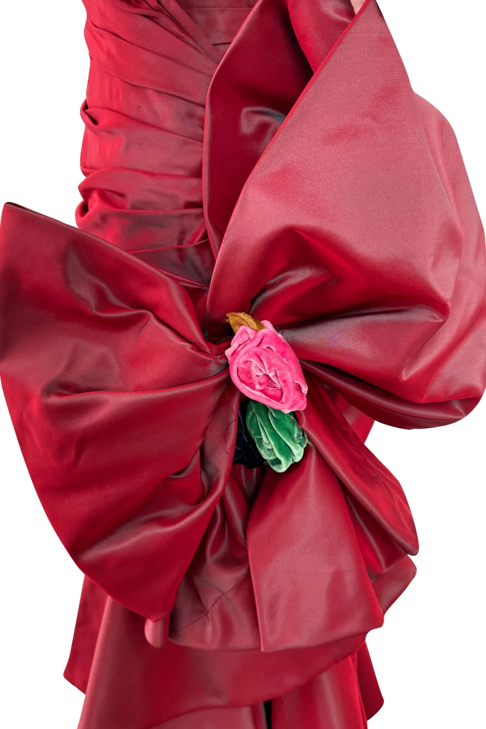 Fall 1991 Emanuel Ungaro  Haute Couture Runway Strapless Hand Draped Silk Dress w Bow