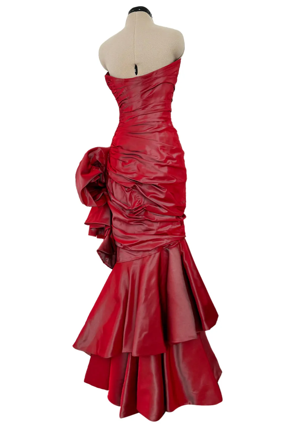 Fall 1991 Emanuel Ungaro  Haute Couture Runway Strapless Hand Draped Silk Dress w Bow