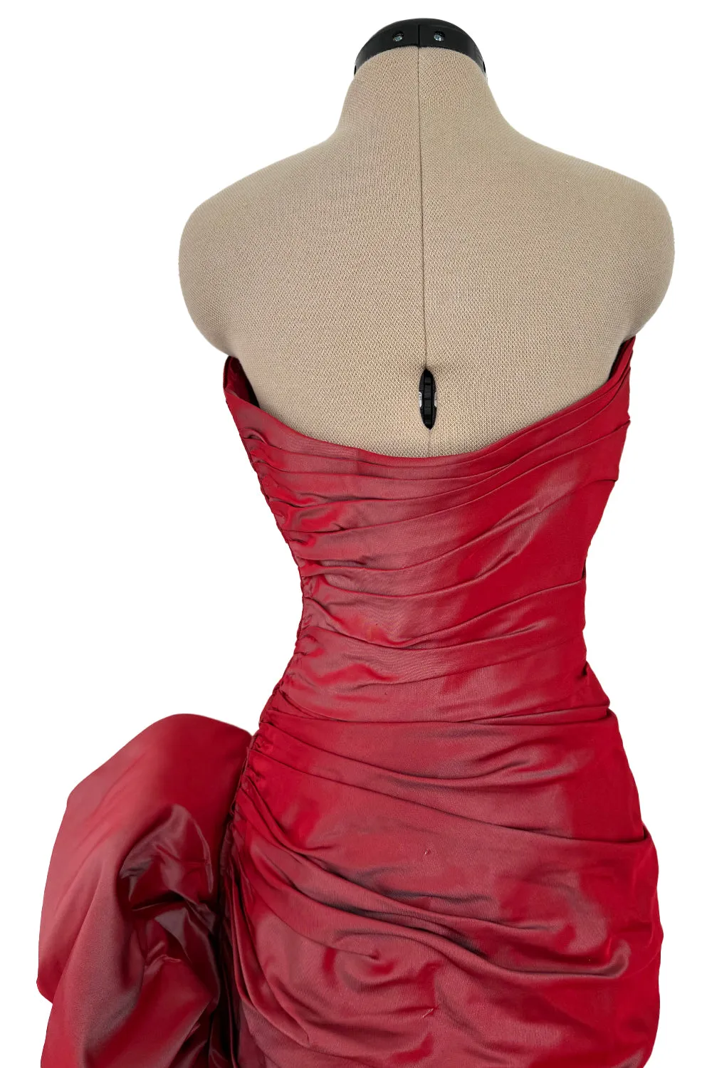 Fall 1991 Emanuel Ungaro  Haute Couture Runway Strapless Hand Draped Silk Dress w Bow