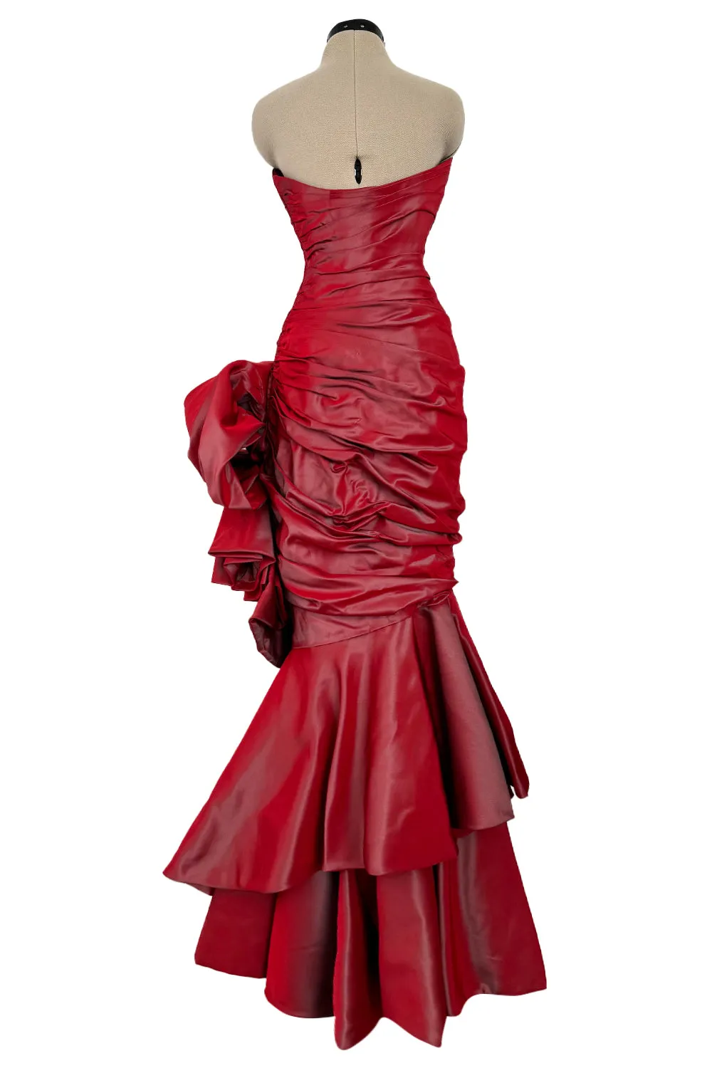 Fall 1991 Emanuel Ungaro  Haute Couture Runway Strapless Hand Draped Silk Dress w Bow
