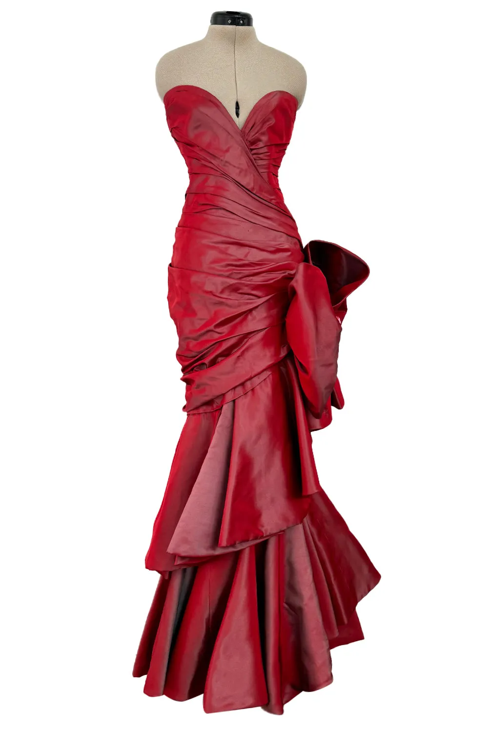 Fall 1991 Emanuel Ungaro  Haute Couture Runway Strapless Hand Draped Silk Dress w Bow
