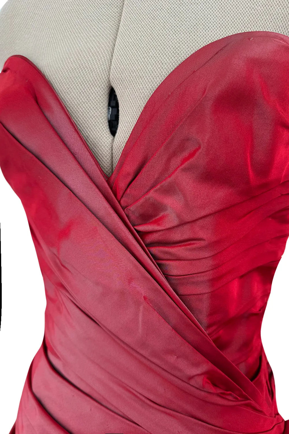 Fall 1991 Emanuel Ungaro  Haute Couture Runway Strapless Hand Draped Silk Dress w Bow