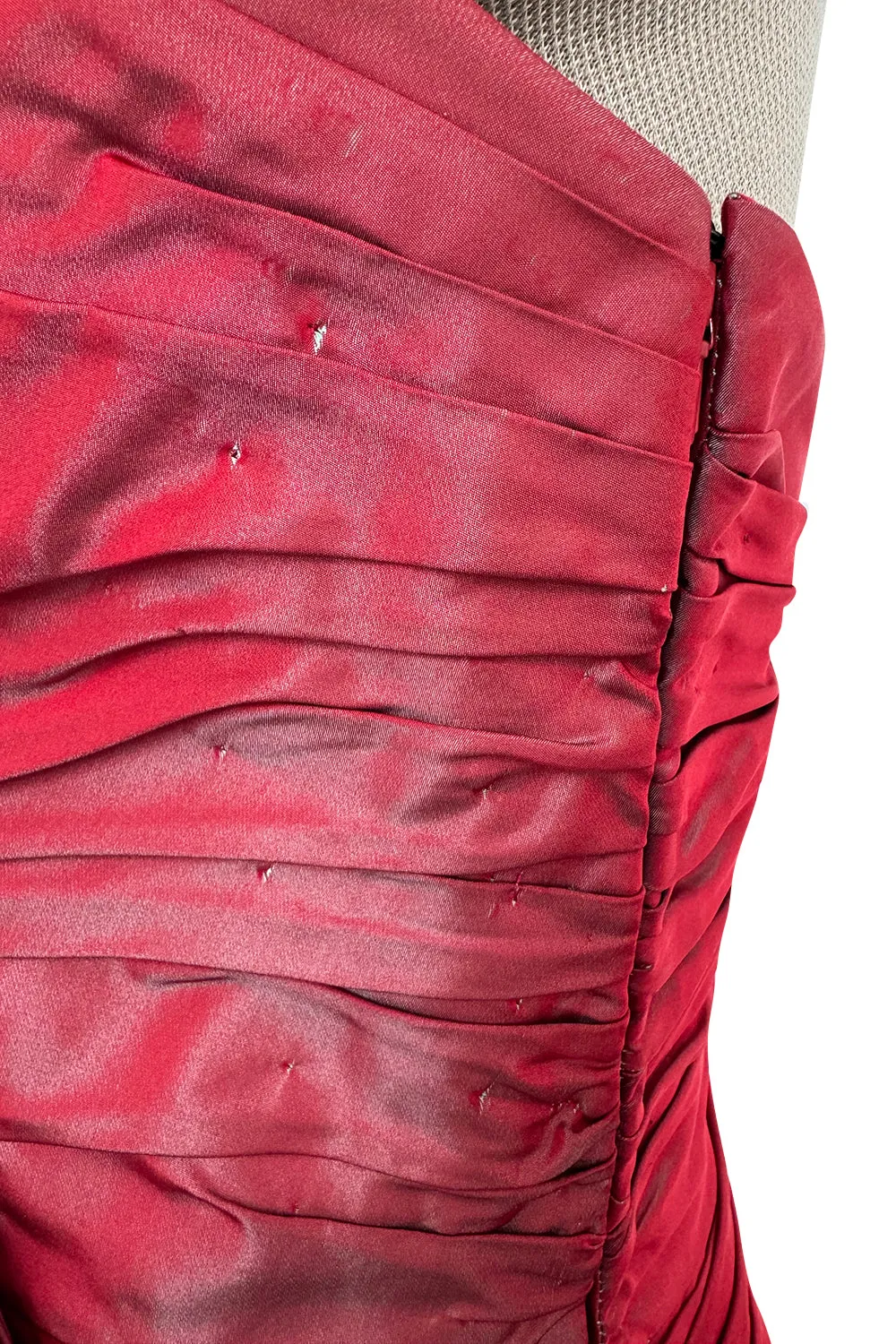 Fall 1991 Emanuel Ungaro  Haute Couture Runway Strapless Hand Draped Silk Dress w Bow