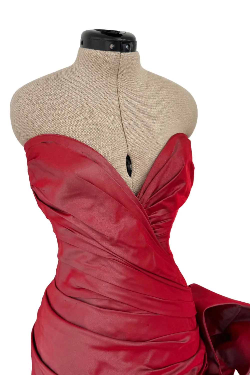 Fall 1991 Emanuel Ungaro  Haute Couture Runway Strapless Hand Draped Silk Dress w Bow