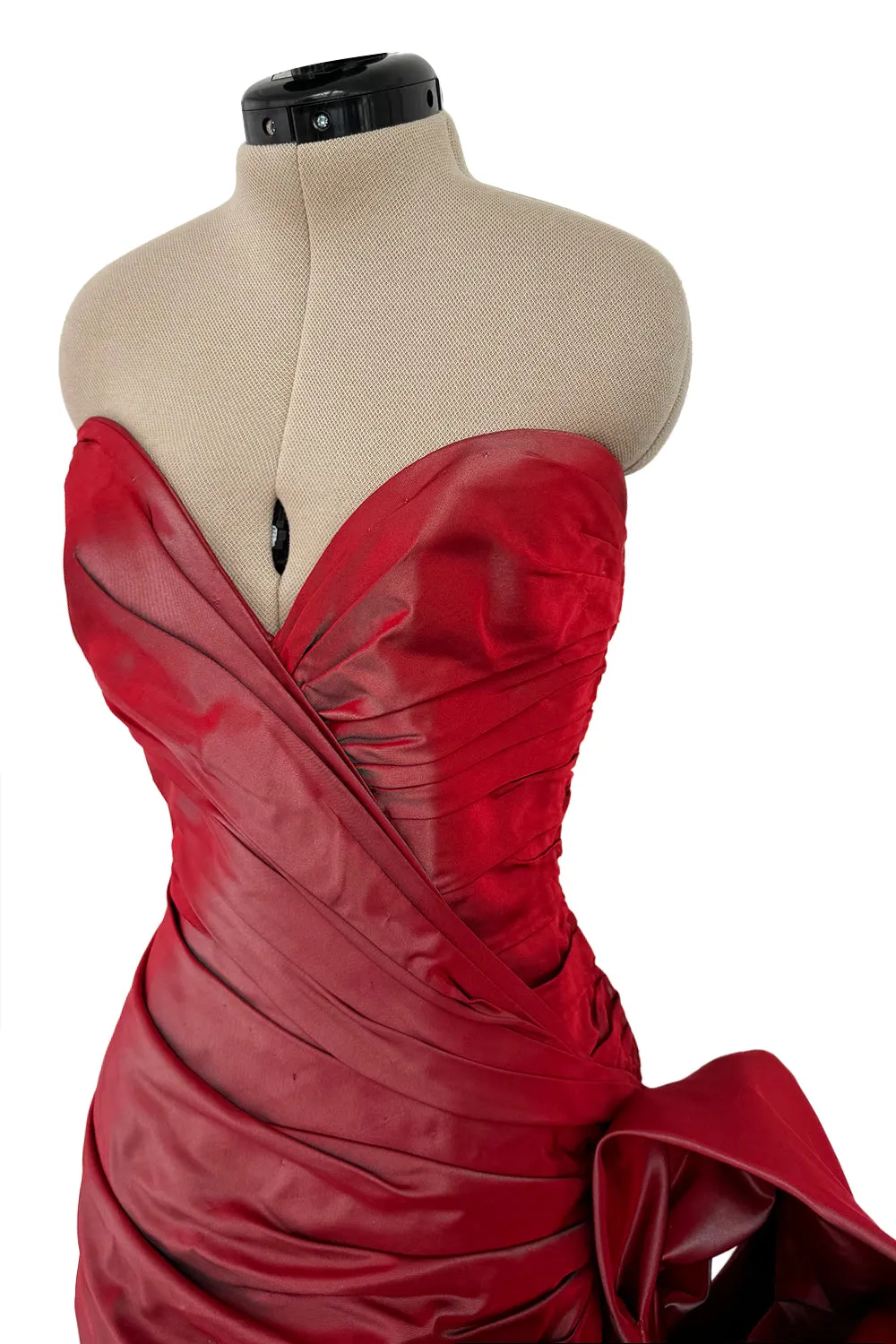 Fall 1991 Emanuel Ungaro  Haute Couture Runway Strapless Hand Draped Silk Dress w Bow