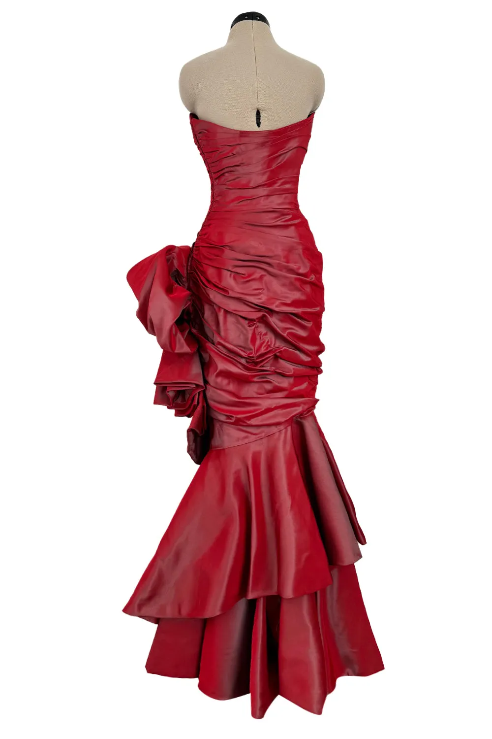 Fall 1991 Emanuel Ungaro  Haute Couture Runway Strapless Hand Draped Silk Dress w Bow