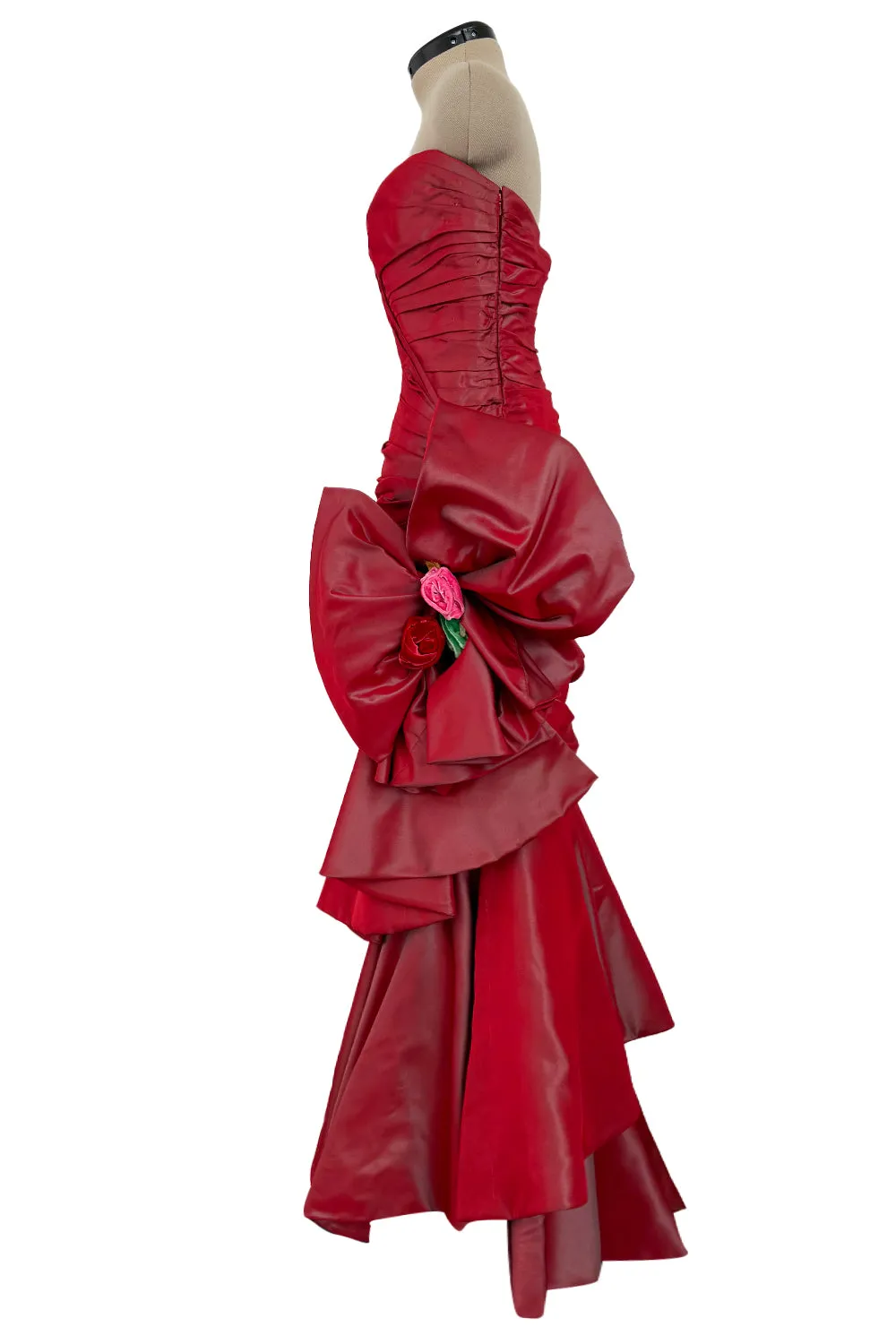 Fall 1991 Emanuel Ungaro  Haute Couture Runway Strapless Hand Draped Silk Dress w Bow