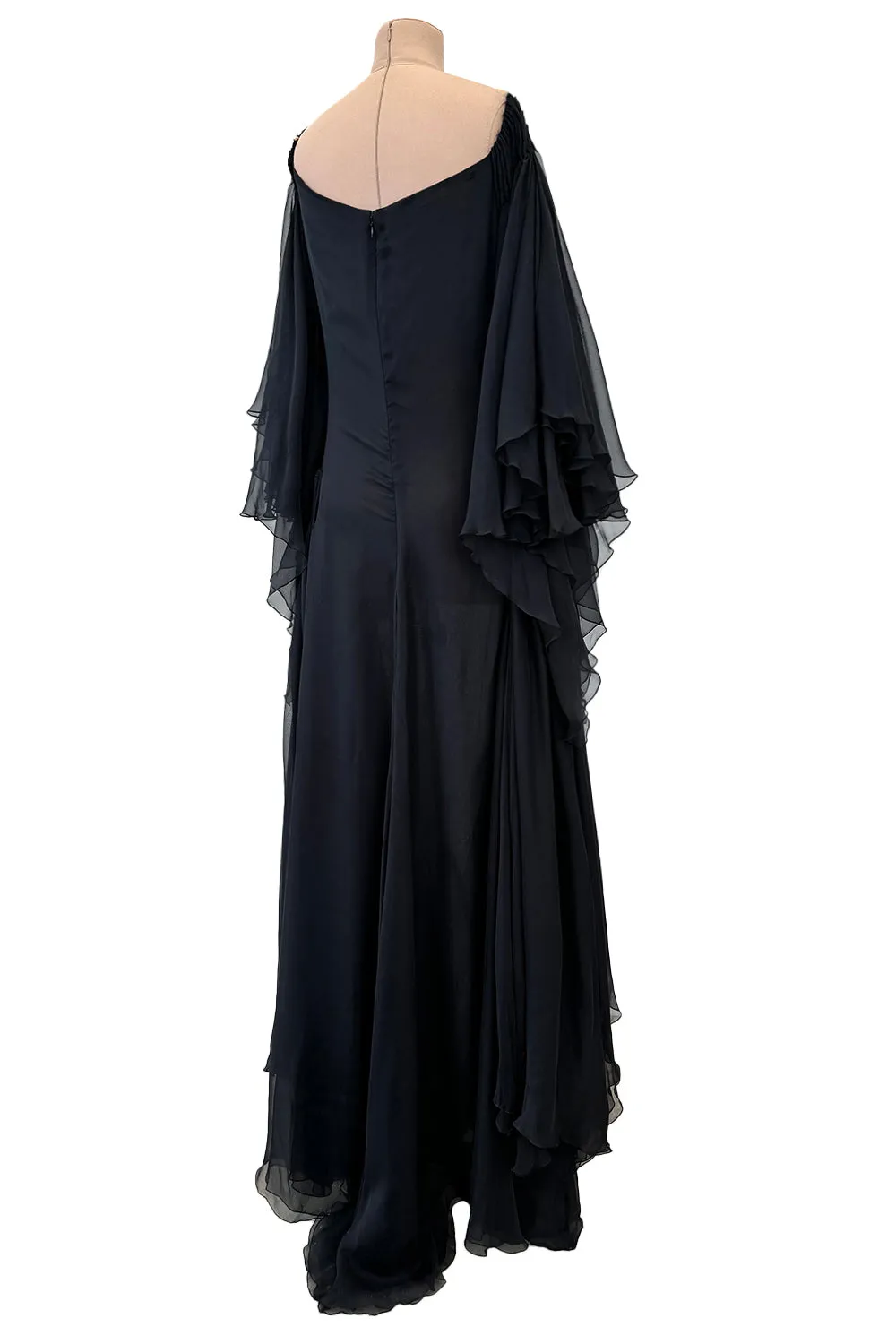 Fall 2002 Valentino Runway Look 65 Black Flowing Silk Chiffon Caftan Dress