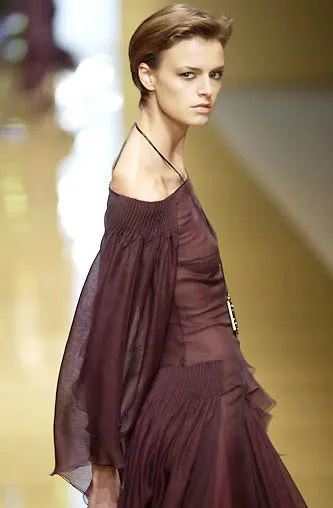 Fall 2002 Valentino Runway Look 65 Black Flowing Silk Chiffon Caftan Dress