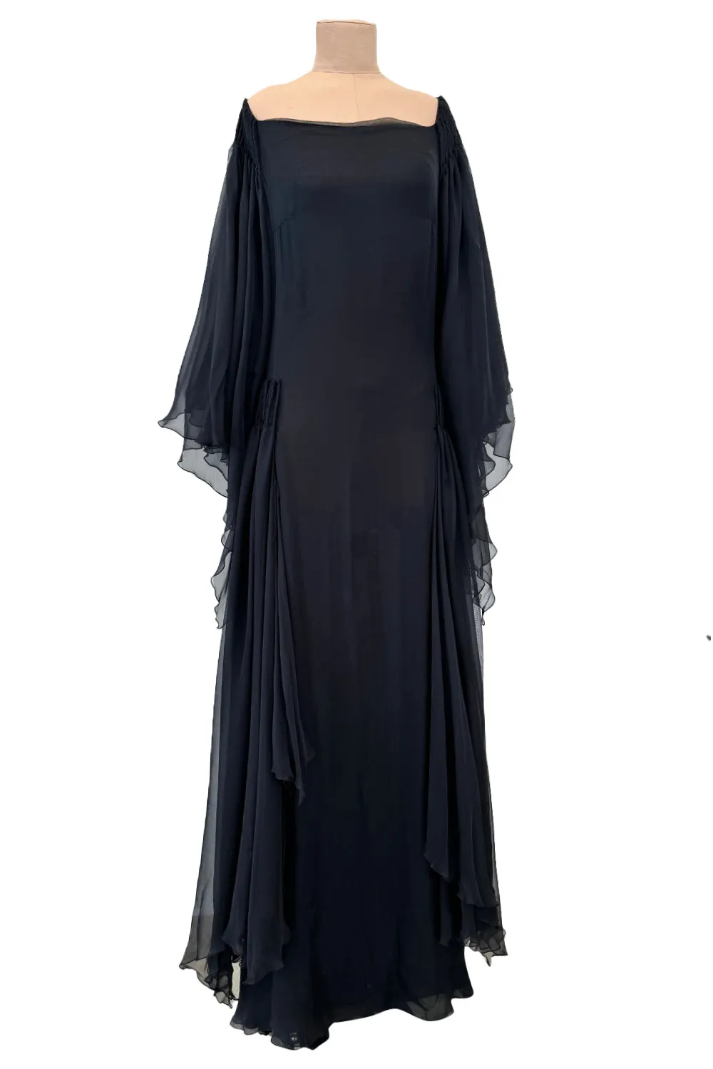 Fall 2002 Valentino Runway Look 65 Black Flowing Silk Chiffon Caftan Dress