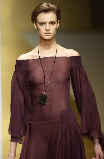 Fall 2002 Valentino Runway Look 65 Black Flowing Silk Chiffon Caftan Dress