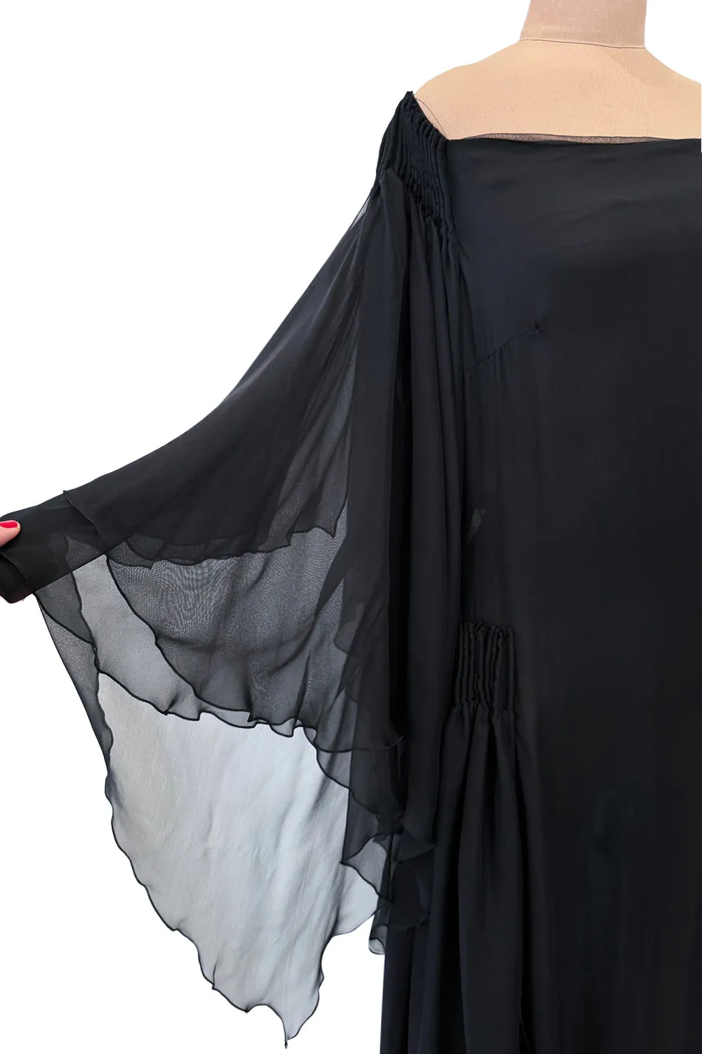 Fall 2002 Valentino Runway Look 65 Black Flowing Silk Chiffon Caftan Dress
