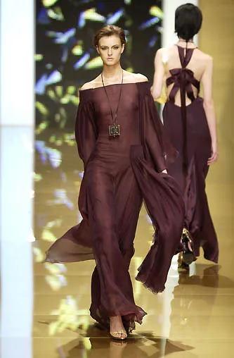 Fall 2002 Valentino Runway Look 65 Black Flowing Silk Chiffon Caftan Dress