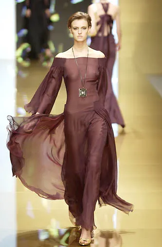 Fall 2002 Valentino Runway Look 65 Black Flowing Silk Chiffon Caftan Dress