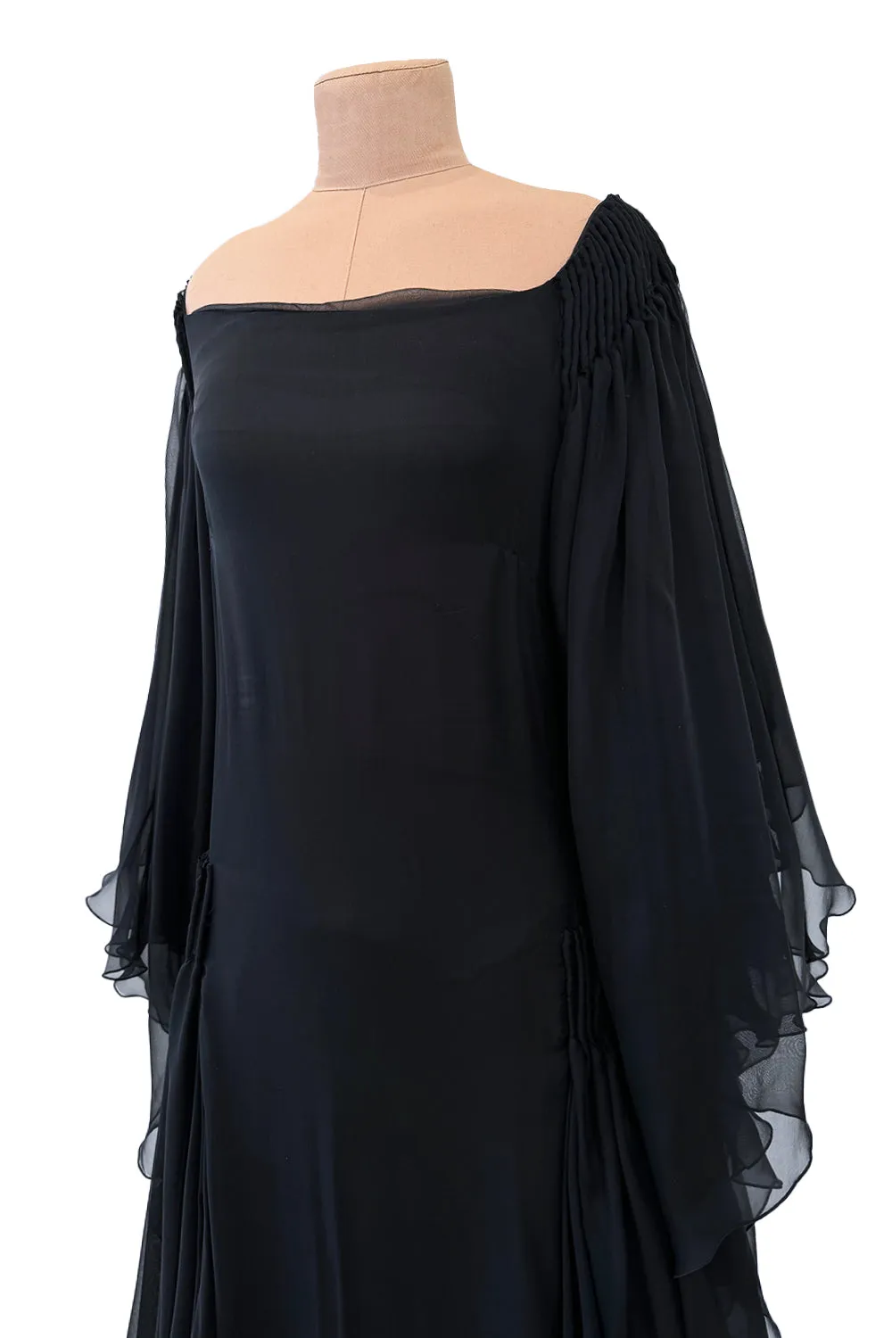 Fall 2002 Valentino Runway Look 65 Black Flowing Silk Chiffon Caftan Dress