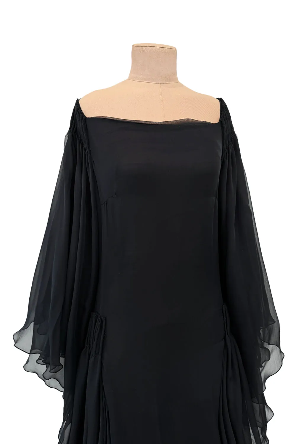 Fall 2002 Valentino Runway Look 65 Black Flowing Silk Chiffon Caftan Dress