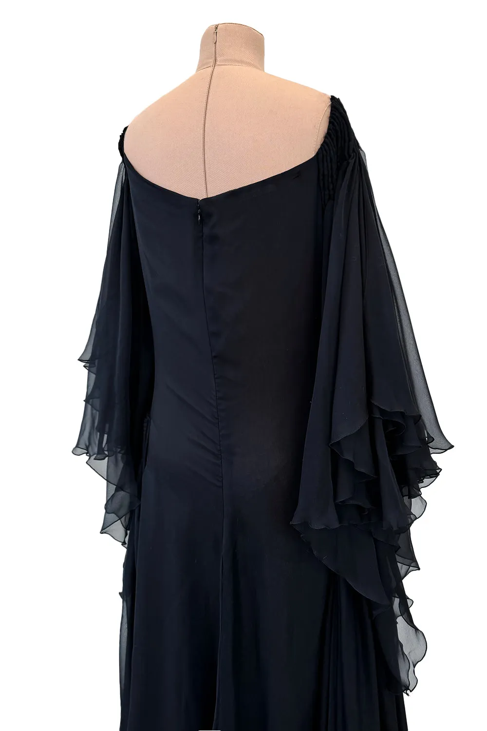 Fall 2002 Valentino Runway Look 65 Black Flowing Silk Chiffon Caftan Dress