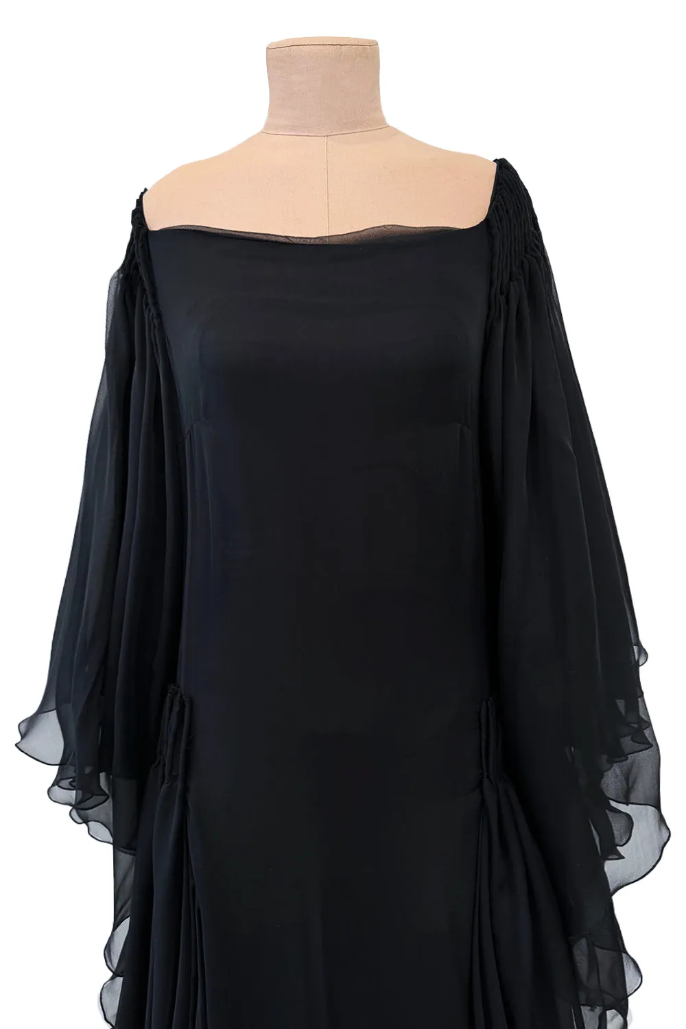 Fall 2002 Valentino Runway Look 65 Black Flowing Silk Chiffon Caftan Dress