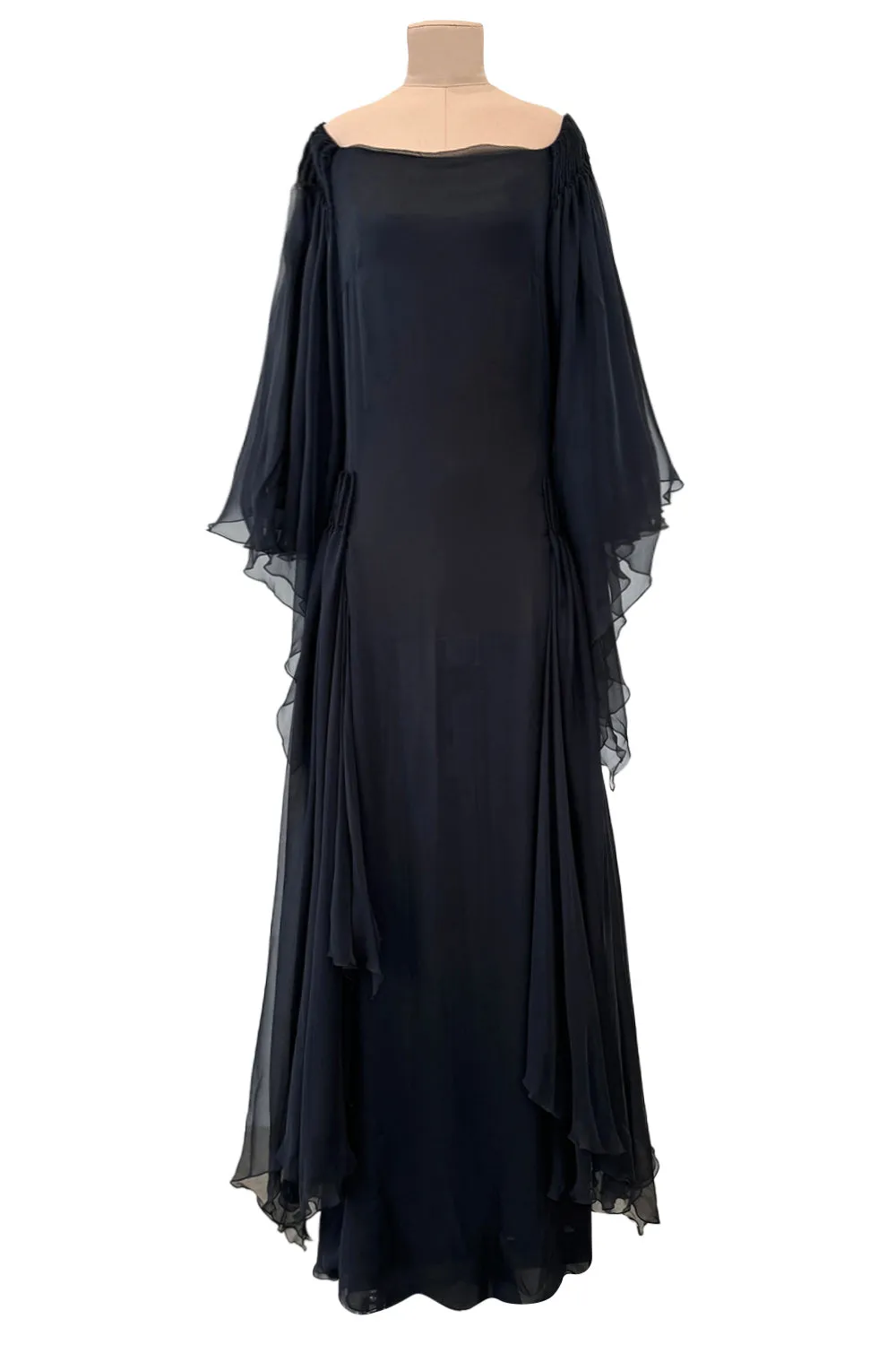 Fall 2002 Valentino Runway Look 65 Black Flowing Silk Chiffon Caftan Dress