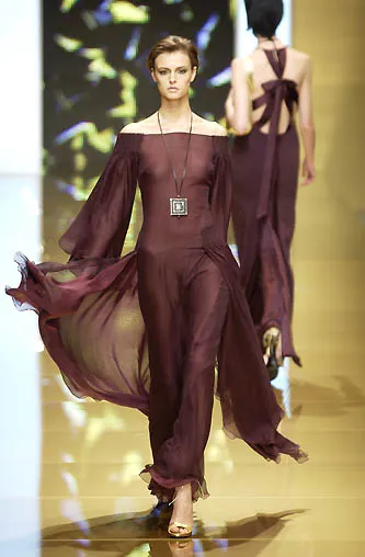 Fall 2002 Valentino Runway Look 65 Black Flowing Silk Chiffon Caftan Dress