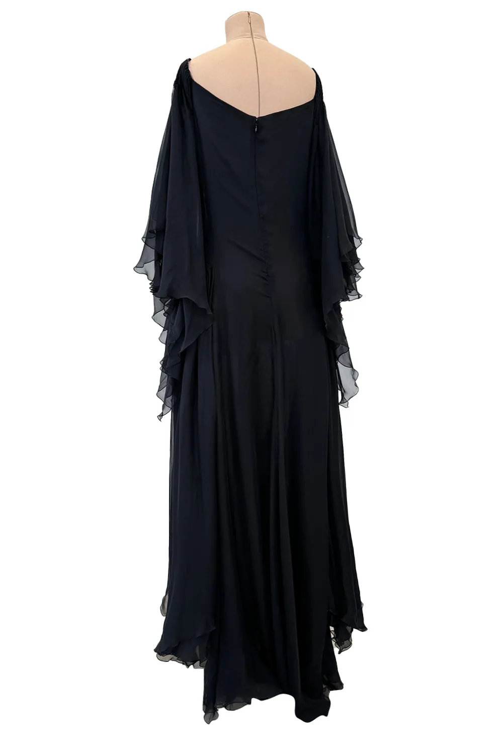 Fall 2002 Valentino Runway Look 65 Black Flowing Silk Chiffon Caftan Dress