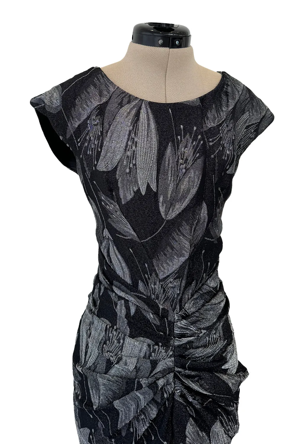Fall 2009 Christian Dior by John Galliano Bias Cut Metallic Silver & Black Floral Print Dress