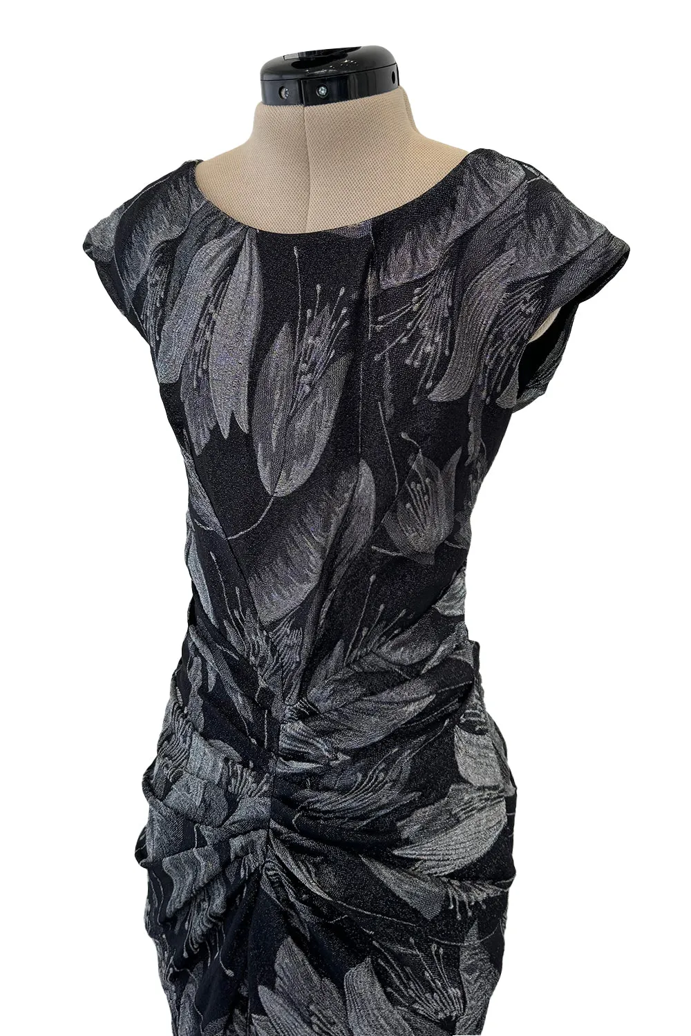 Fall 2009 Christian Dior by John Galliano Bias Cut Metallic Silver & Black Floral Print Dress
