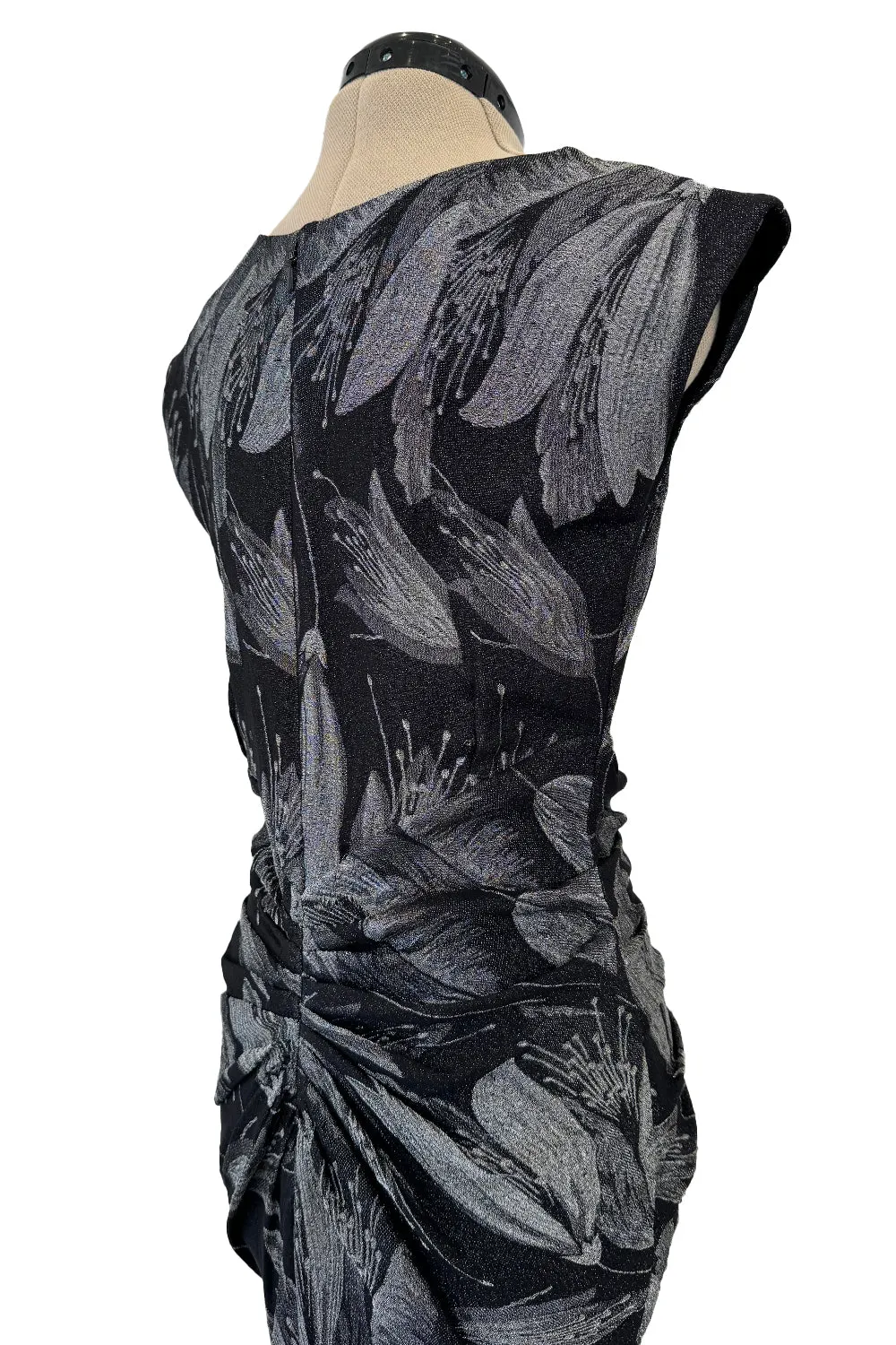 Fall 2009 Christian Dior by John Galliano Bias Cut Metallic Silver & Black Floral Print Dress